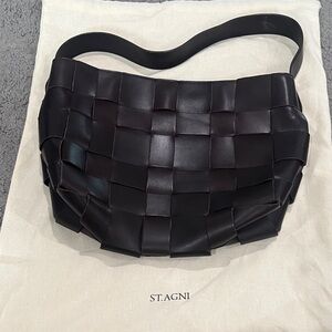 St. Agni Dark Brown Woven Leather Shoulder Bag
